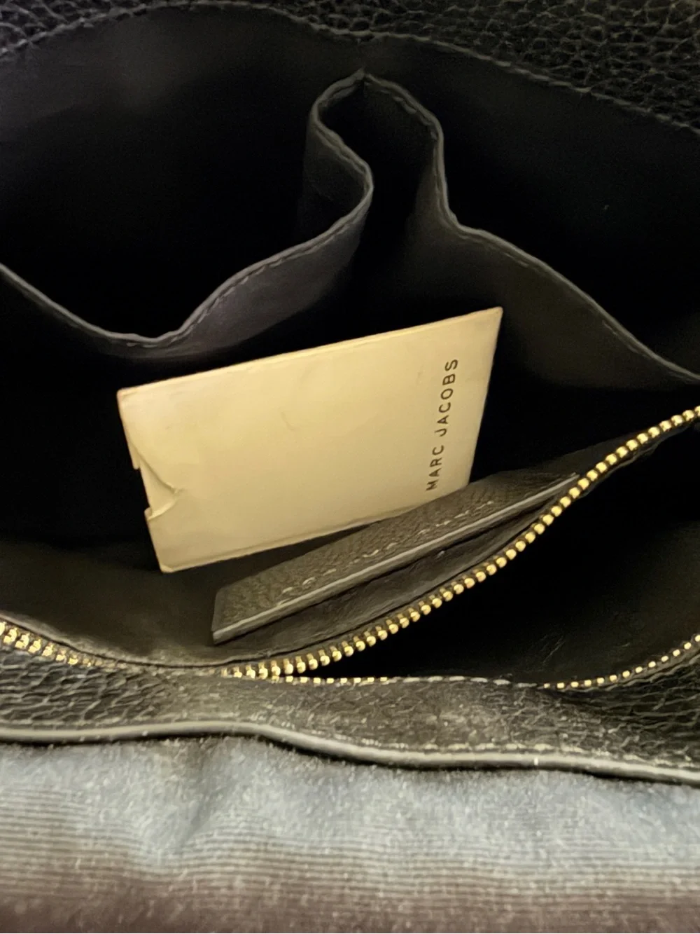 Marc Jacobs Black Leather Messenger Bag with Striped Strap